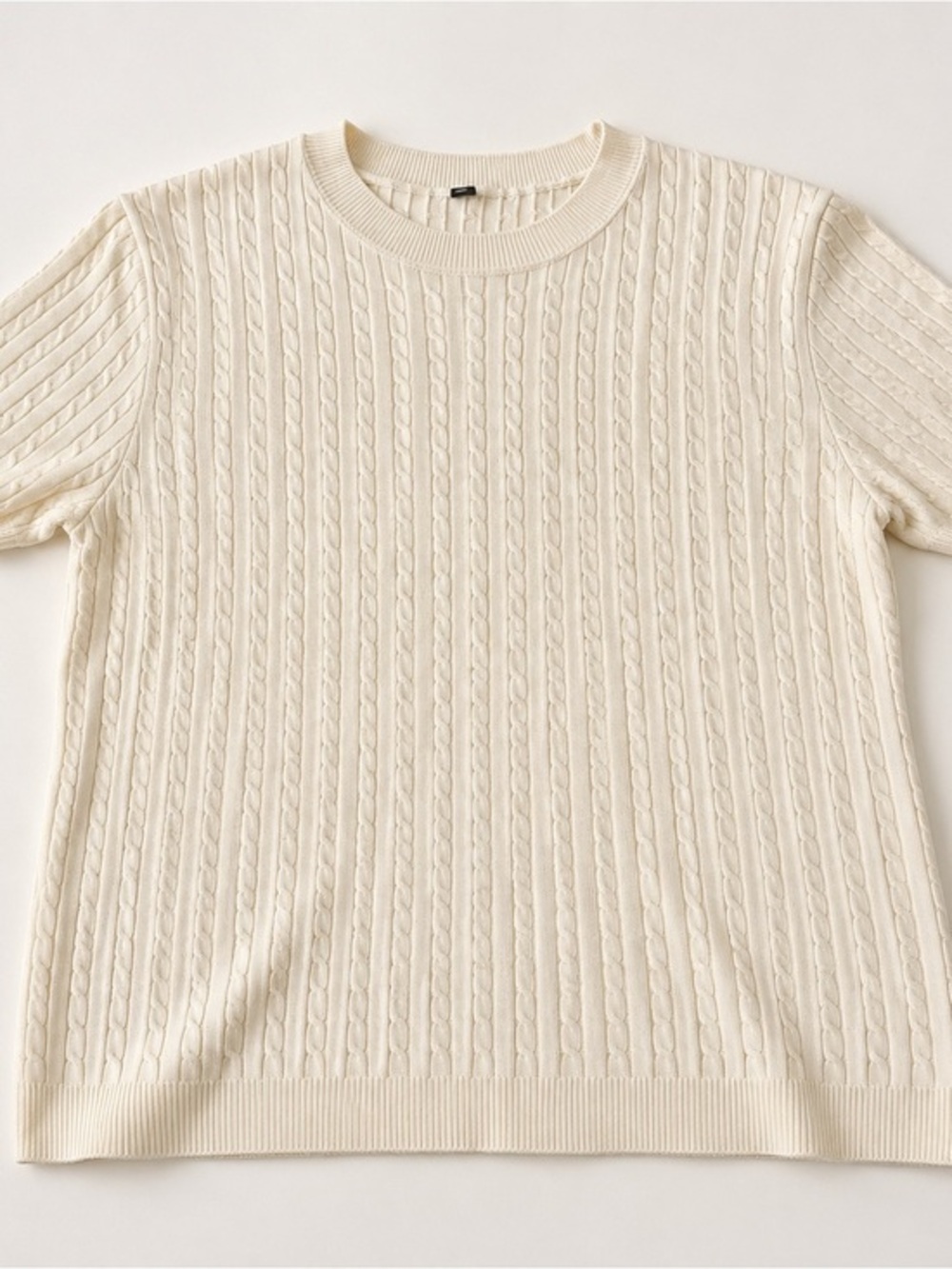 Men’s Cable Knit Short-Sleeve Sweater Top - Cream - Picture 1 of 2